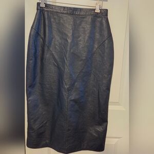 Vintage Learsi Black Genuine Leather Pencil Skirt Women 8/9 W/built In Slip